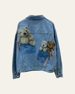 Women's Teddy Pocket Denim Coat, Hip Graphic Tops with Spandex Blend, Stylish Outerwear for Casual Wear