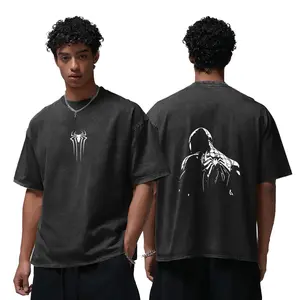 Vintage Acid Wash Spiderman Graphic T-Shirt, Unisex Retro Distressed Spider Hero Oversized Tee, Heavyweight Cotton Hip Hop Streetwear Top, Loose Breathable Casual Short Sleeve Shirt for Outdoor Daily Leisure Urban Street Style