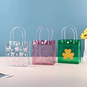 Cute Packaging Bag With Handles Christmas Gift Tote Bag Transparent Pvc Tote Bag Party Favors Bag Candy Apple Packaging Bags