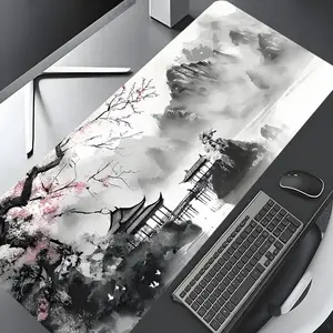 Cherry Blossom Pattern Mouse Pad, Rectangle Gaming Mouse Pad, Non-slip Rubber Pad, Aesthetic Desktop Decoration Protective Pad for Laptop, Desktop Computer Games, Desk Accessories