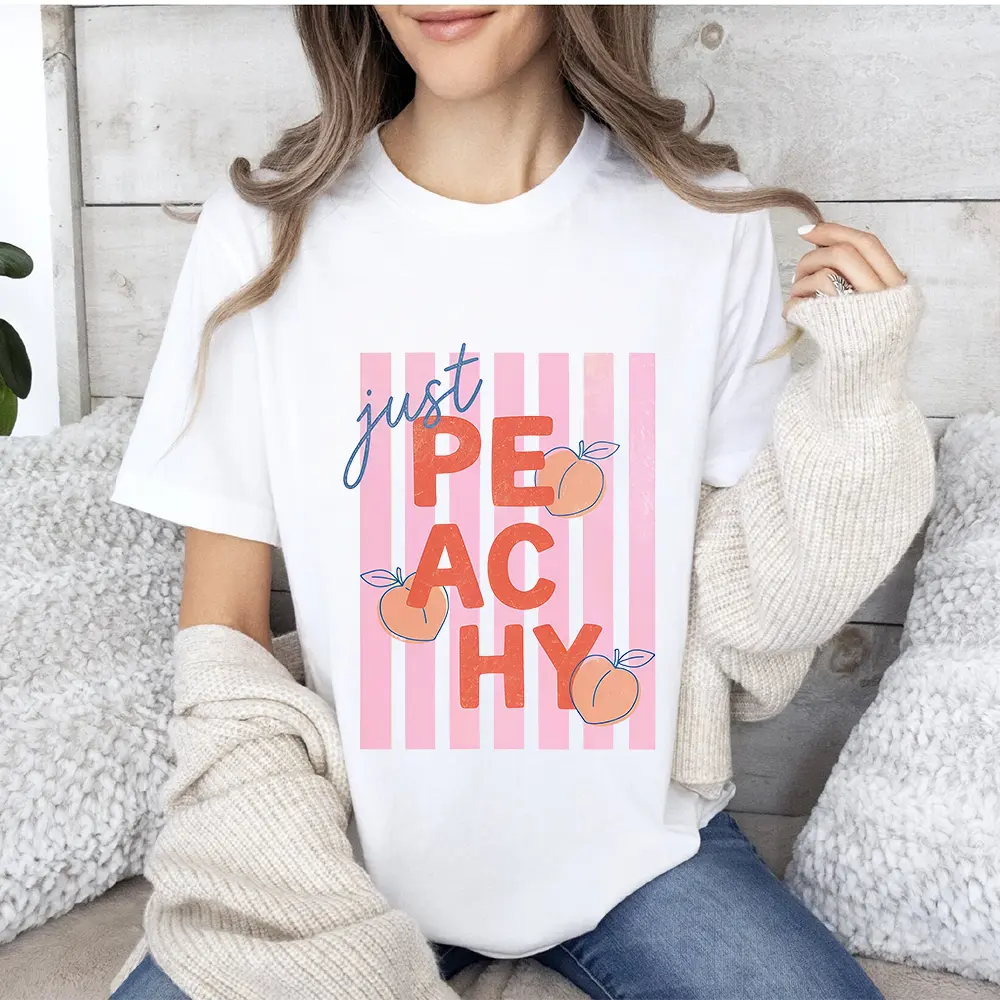 Just Peachy Shirt Tee Summer Fruit Tshirt Food Pun T Shirt Retro Graphic Tee Peach Graphic Tee Summer T-Shirt