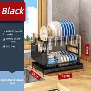 2-Tier Kitchen Counter Dish Rack, Stainless Steel Kitchen Dish Drying Rack, Large Kitchen Counter Dish Drainer, Space-Saving Dish Filter for Bowls, Plates, Cups - Counter Organizer