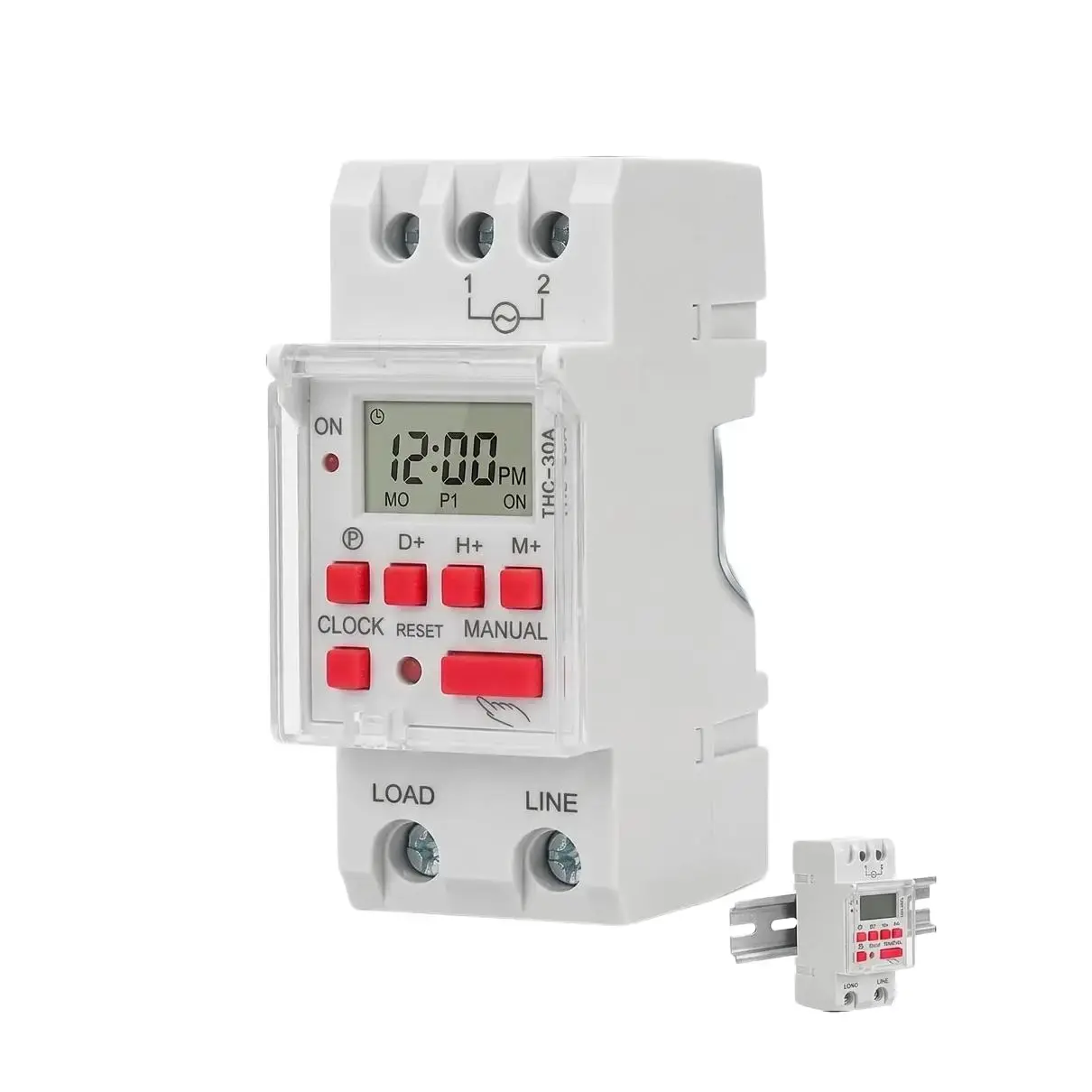 Zettic THC-30A Digital Programmable Timer Switch - 110V Circuit Ready, 30A, 7-Day Weekly LCD Time Relay, DIN Rail Mount, Protective Cover for Industrial Lights, Pumps