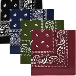 4 Pack 100% Cotton Bandanas 22x22 inches - Multi-Purpose Square Scarfs for Men & Women, Headbands, Face Cover