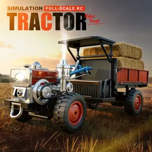 JJRC C8836, retro remote control tractor, metal body, steering wheel rotates along, includes tractor sound effects and a mist smoke spray feature, agricultural machinery remote control toy