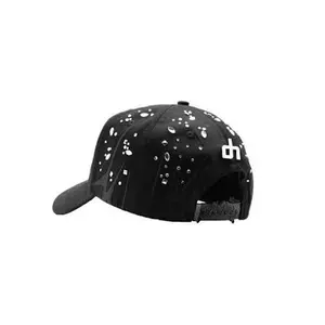 DH Brand Black Adjustable Cap with White Logo and Decorative Patches for Men's Fashion