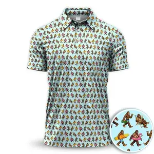 Summer Vacation Bigfoot Beach Golf Polo Shirt for Men, Funny Sasquatch Tropical Golf Apparel, Lightweight Performance Polo