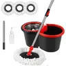 Spin Mop and Bucket with Wringer Set, 360° Spinning Mop Bucket System with 3 Microfiber Mop Replacement Heads, 61" Stainless Steel Extended Handle for Floor Cleaning Home Office