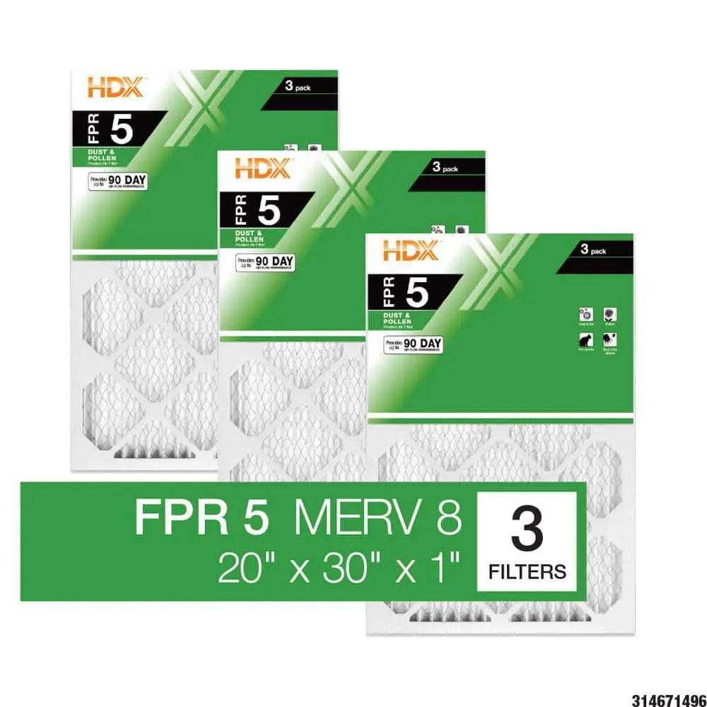 20 in. x 30 in. x 1 in. Standard Pleated Furnace Air Filter FPR 5, MERV 8 (3-Pack)