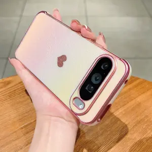 Fashionable Colorful Electroplated Heart Protective Phone Case for Google Pixel 7a 8a 9a 10a 8 9 10 Pro Xl, Simple Mobile Protection Cover