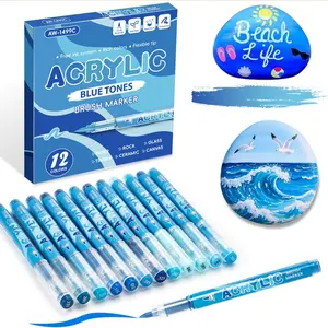 12Pack Acrylic Paint Markers,Soft Brush Tip Acrylic Paint Pens, Professional Color System,Quick-Drying Waterproof Ink, Hand Painting Set, for Rock Painting Plastic Wood Canvas Glass Ceramic Metal Art Crafts Supplies Christmas Gift