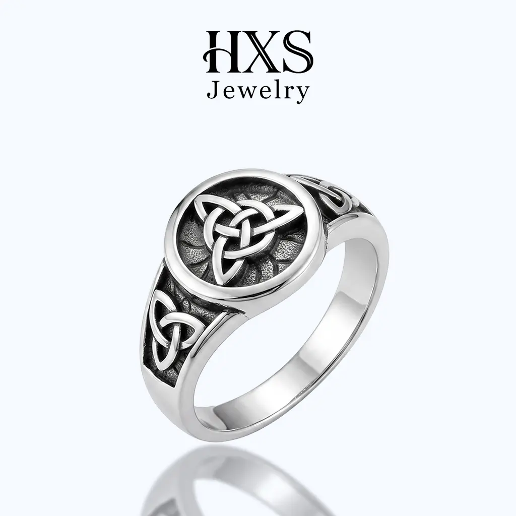 HXS 925 Sterling Silver Meaningful Vintage Celtic Triquetra Knot Ring - No Center Stone - Unisex Jewelry - Valentine's Day Gift