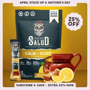 Salud 2-in-1 [Calm + Sleep – Lemon Honey] Nighttime Drink Mix, Agua Fresca, Melatonin, Magnesium, Saffron Extract, L-Theanine, Relaxation & Sleep Support, Non-GMO, Gluten Free, Vegan, Low Calorie, 1g Sugar (15 Servings)