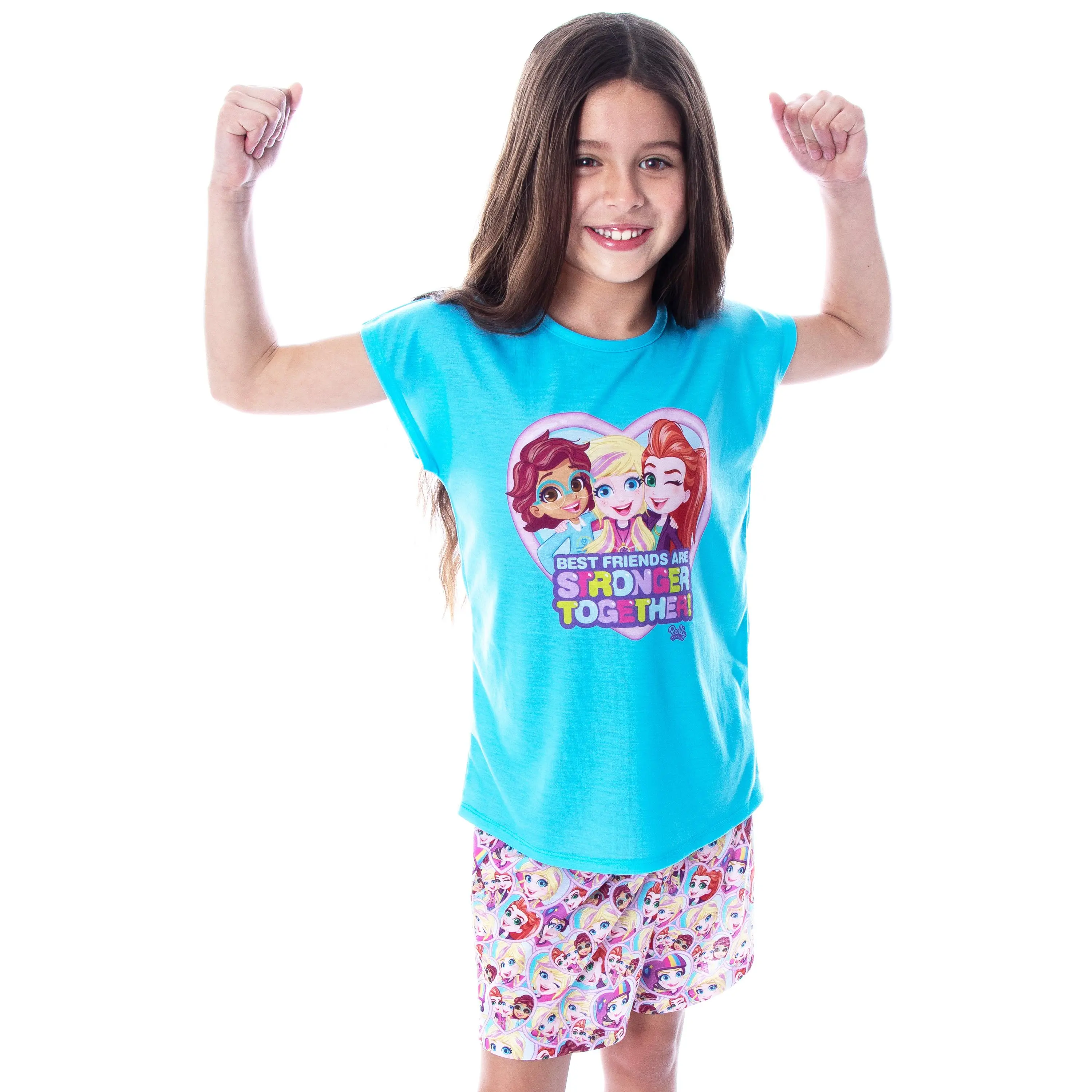Polly Pocket Girls' 2-Piece Soft Pajama Set - Character Print Short Sleeve Top, Pajama Shorts, Sleepwear for Girls, Soft Pajamas, Short Sleeve Tops