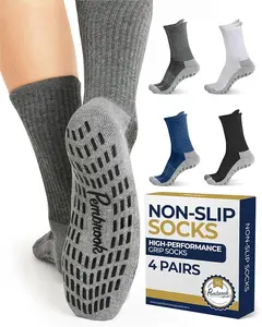 Pembrook Non Slip Socks for Men & Women | Ideal for Elderly, Hospital Use, Pilates, Yoga, Barre | 4 Pairs in Black, White, Gray, Navy