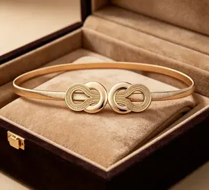 Women's Gold Elastic Waist Belt - Adjustable Thin Metal Waist Chain with Infinity Buckle, Skinny Stretchy Accessory for Dresses, Daily Wear