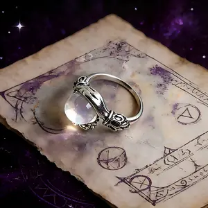 Adjustable Vintage Guardian Crystal Ring (Fits 6-10) with Crystal Bead, Pagan Witchy Jewelry, Stylish Accessories for Women, Mother's Day Gift from Daughter, Hand-Holding Everyday Wear Fashion Accessory
