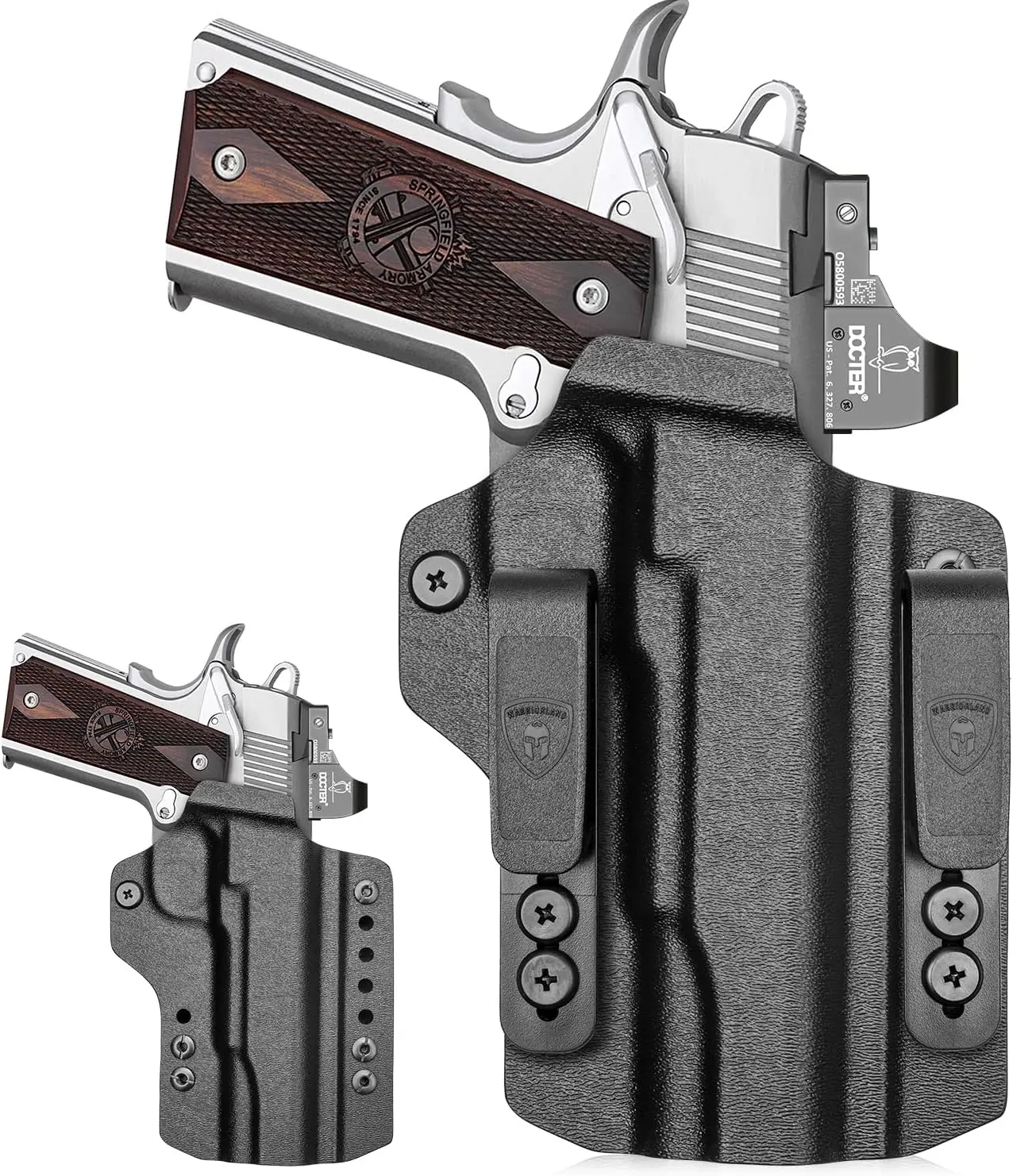 WARRIORLAND KYDEX Holster for 1911 5" No-Rail Models, Convertible IWB and OWB Carry with Optic Cut, Adjustable Ride Height and Cant, Right Hand Draw, No Closure