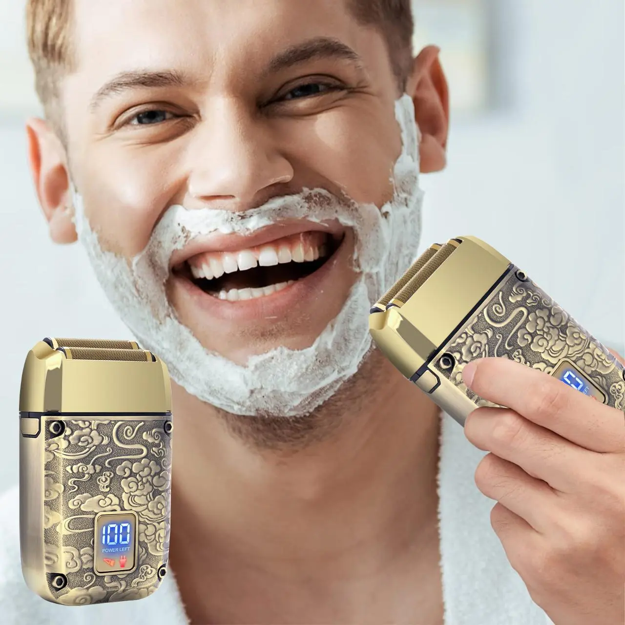 Vintage Pattern Electric Shaver, 1 Box Rechargeable Wet and Dry Use Electric Shaver, Men's Grooming Tool for Daily Use