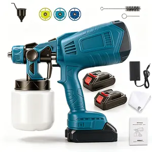 Cordless Paint Sprayer Gun with 2 Batteries, 1000ml, 3 Spray Modes & 3 Nozzles, 21V HVLP Adjustable Flow Paint Sprayer for Home Interior Exterior, Furniture Walls Doors DIY Projects