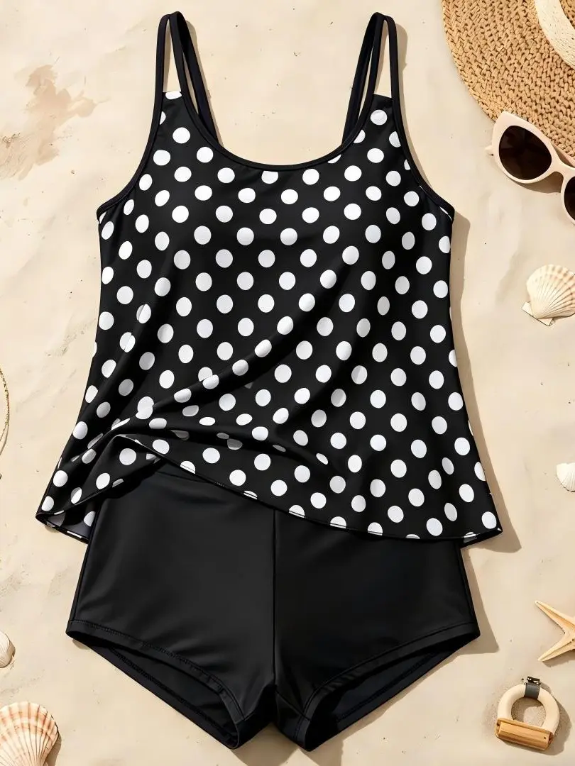 Women's Modest 2-Piece Tankini Bathing Suits with Boy Shorts, High Stretch Swimsuit for Women with Detachable Cups and Adjustable Straps, Tankini Suit, Women's Swimsuits