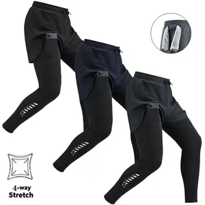 Men’s 3-Pack 2-in-1 Quick-Dry Breathable Stretch Running Pants with Elastic Waistband, Built-In Phone Pocket and Towel Loop, Suitable for Running, Fitness, and Various Aerobic Activities, Made from Breathable, Comfortable Quick-Dry Fabric for All Seasons,