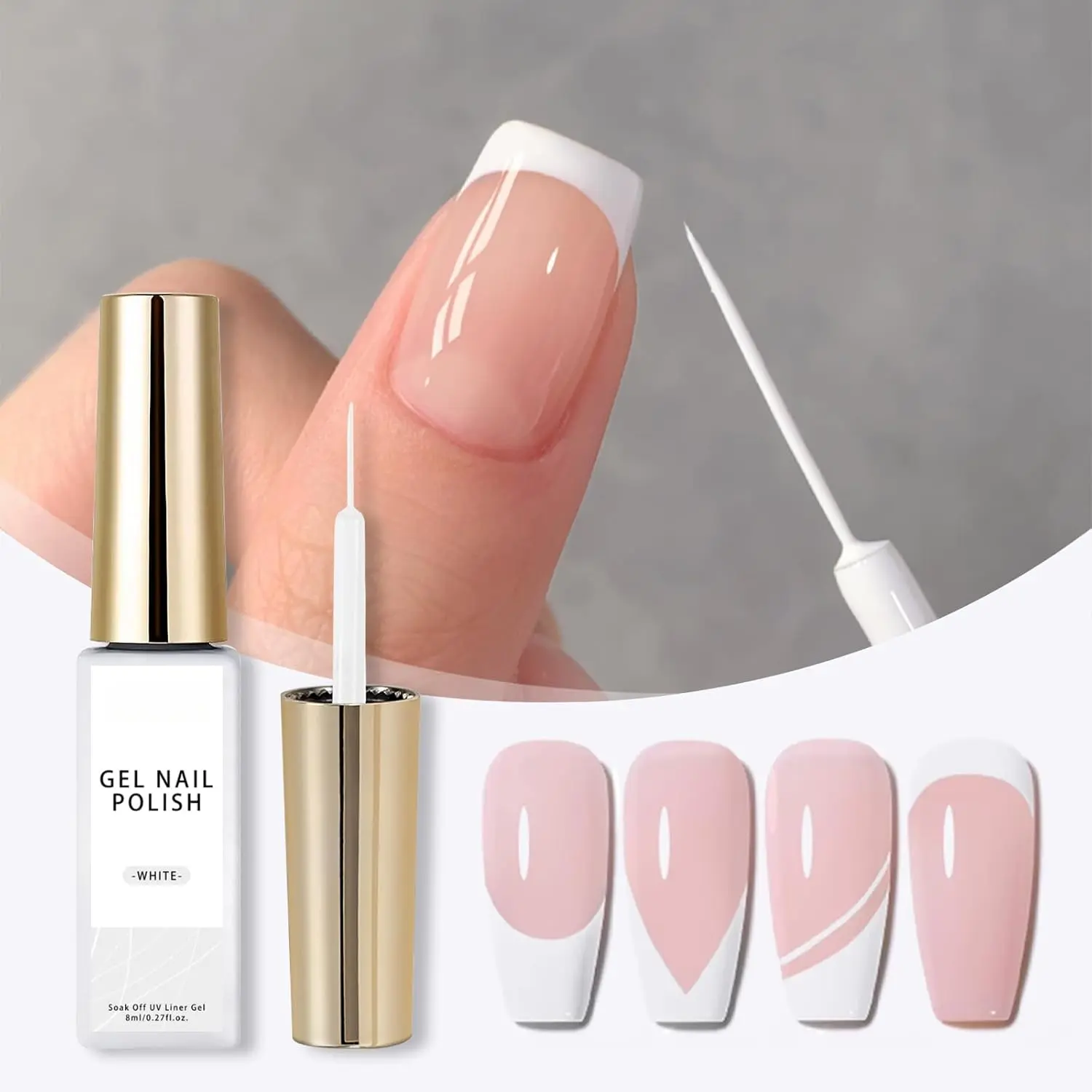 White Gel Nail Polish for French Tip, Color Nail Art Paint for Thin French Gel Liner Nail Art Soak off UV Curing Salon (White)