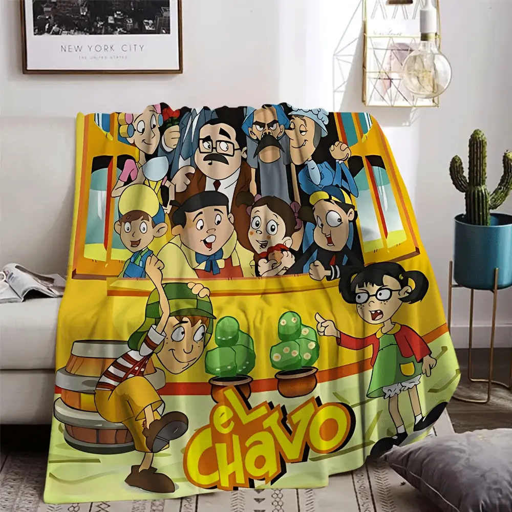 1pc El Chavo del Ocho Flannel Blanket - Soft, Allergy-Friendly, Machine Washable, Vibrant Cartoon Design with "El Chavo" Text, Perfect for Home, Office, Camping, and Gifts, All-Season Comfort, Allergy-Friendly Blanket |   Playful Design |   Durable Comfor