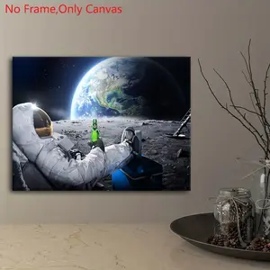 1 piece/set frameless canvas painting print poster,Classic Surrealism, Modern Abstract Design, fantasy funny space art,astronaut with beer,gift for universe lovers,ideal gift for bedroom,office,living room,mural,wall decoration
