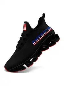 Unisex's American Flag Design Lace-Up Sneakers, Casual Soft Bouncy Hollow Sole Sports Shoes, Lightweight Breathable Running Shoes for Walking Travel Skating, Jogging Shoes