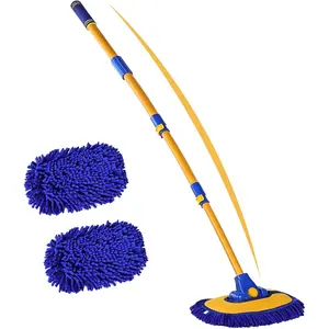56.7"  Wash Brush Mop Kit Mitt Sponge with Long Handle  Cleaning Supplies Kit Tools  Washing Duster Exterior Scratch Free, Chenille Replacement  Extension Pole