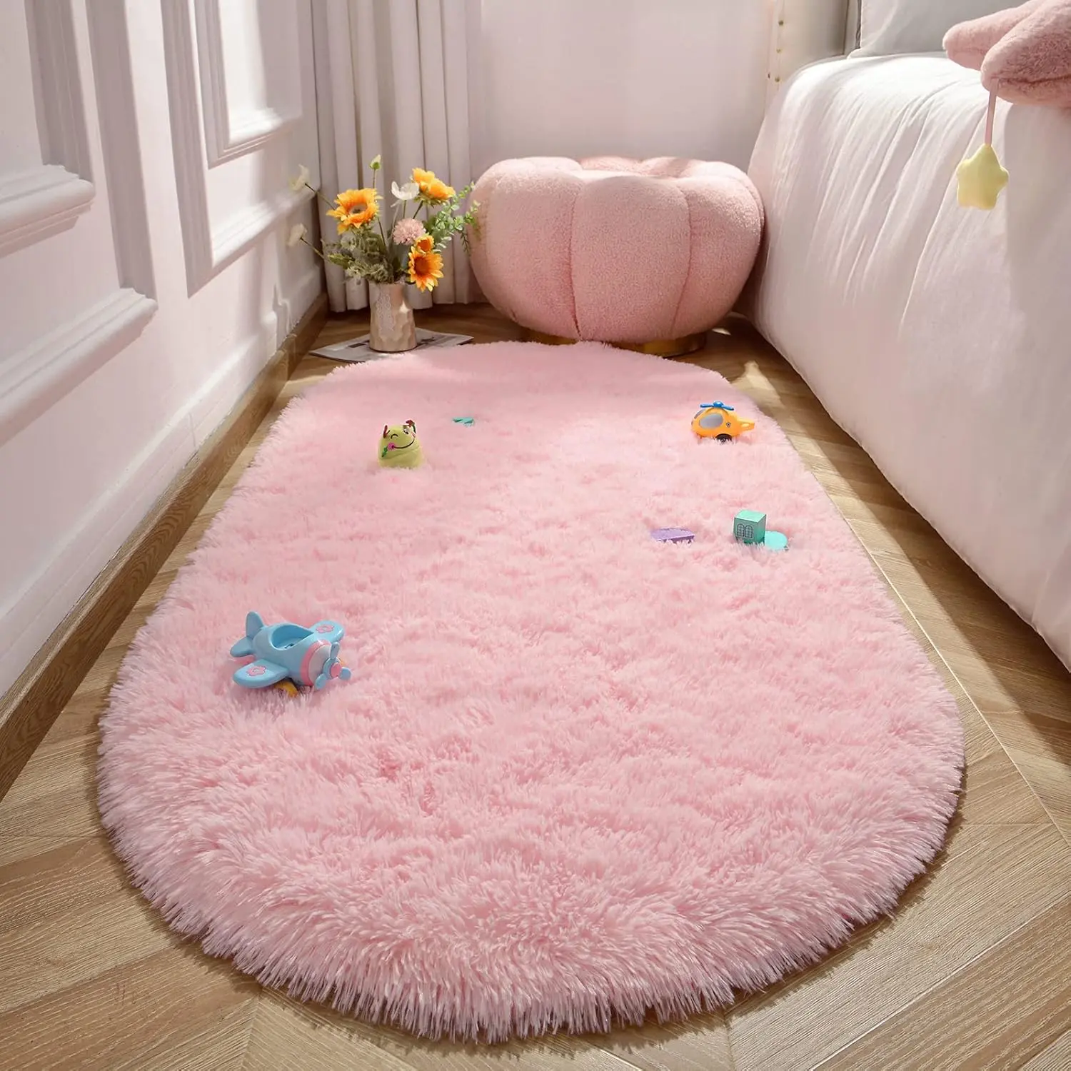 BOOPBEEP Oval Plush Soft Fluffy Rug - Modern Indoor Rugs for Living Room, Rugs For Bedroom, Game Room, Dorm, Sofa, Modern Home Decor, Carpet For Room Decor, bedroom acesories, Study And Entertainment Area - Creates Cozy Ambiance, fuze rug, Black rug