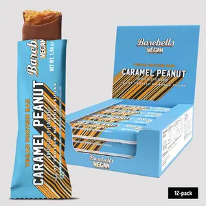 Barebells Vegan Protein Bars, Peanut Caramel - 12 count, 15g of Plant-Based High Protein Treats - Chocolate Nutrition Bar with 1g Total Sugar