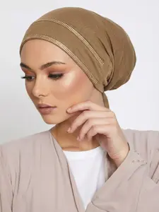 Women's Stretchy Rhinestone Chain Headscarf, Soft Comfort Design Jersey Hijab for All Occasions, Elegant Plain Patchwork Style Turban Hijab