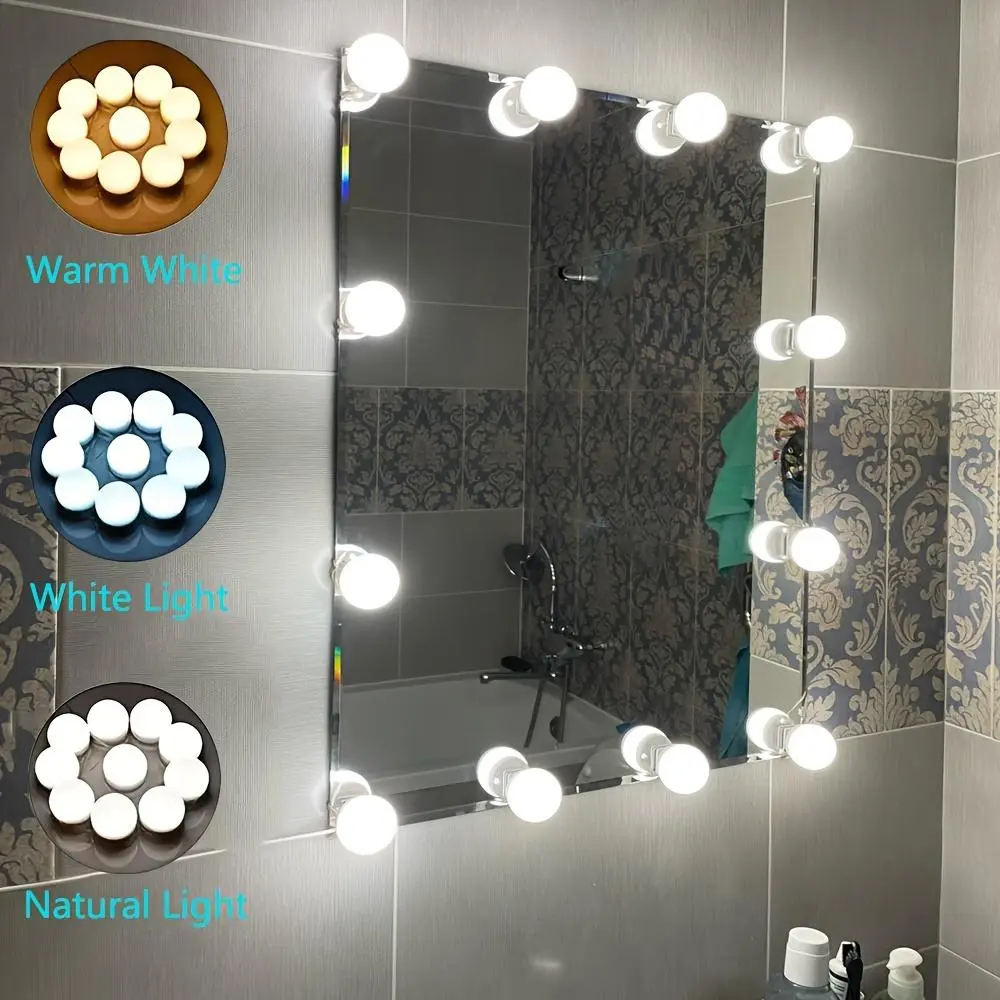 LED Vanity Mirror Light Bulb, 10/12pcs USB Rechargeable Dimmable Fill Light, Suitable for Bedroom, Bathroom and Vanity, Makeup Room and Dressing Table Light, LED Mirror Lamp