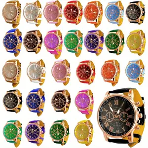 28 Pcs Assorted Platinum Watch Sets for Men and Women with Roman Numerals PU Leather Bands, Unisex Quartz Watches, Women's Wrist Watches