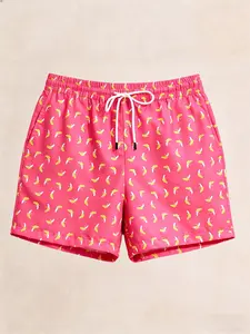 Men's Rose Banana Print Beach Vacation Surfing Swimming Quick-Dry Sand Pants Summer Dopamine Casual Shorts Swimwear Shorts