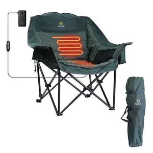 Nice C Heated XL Padded Camping Chair with Battery & Cooler Bag - Spacious Comfort, Thick Plush Padding, Durable Construction, Portable & Foldable, All-in-One Convenience