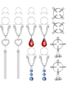 14 Pcs Stainless Steel Fake Nipplerings for Women Non Piercing Nipple Rings Screw Clip on Nipple Rings Jewelry