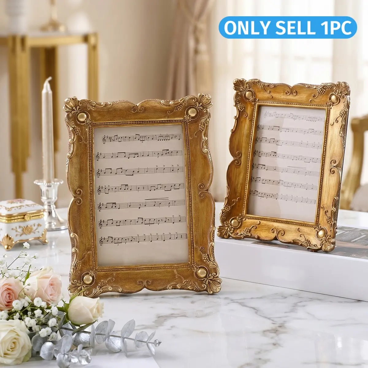 Elegant Pearl Frame, Art Display Frame, Resin Material French Court Style Desktop Photo Frame, Luxurious Vintage Home Decor, Vintage Picture Frames, Perfect for Weddings & Gifts
