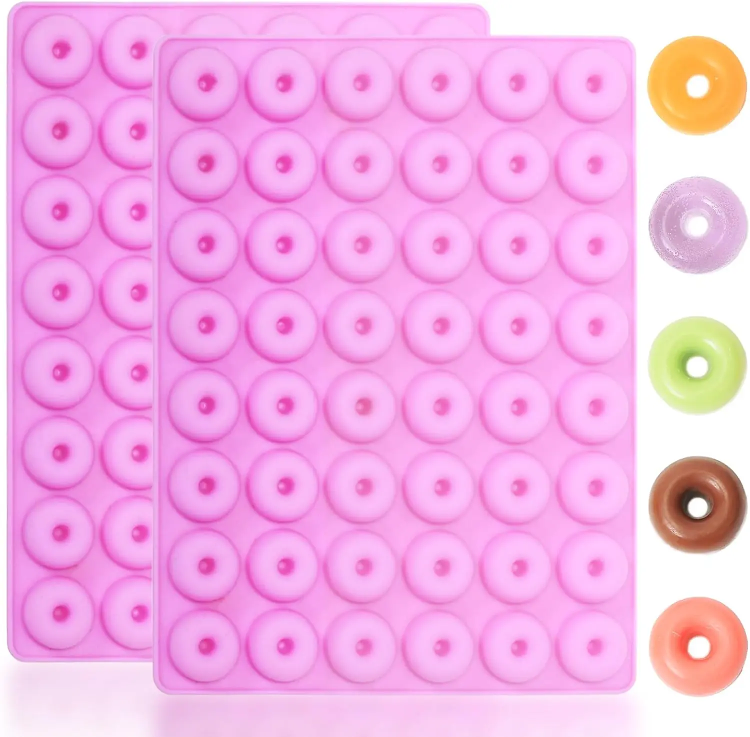 Mini Donut Silicone Mold, 48 Cavities Donut Molds for Chocolate Candy Gummy, Food Grade Silicone Mini Doughnut Molding Trays for Homemade Mint/Snacks/Cake Décor, 2 PCS
