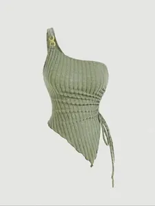 Women's Plain Asymmetrical Hem One Shoulder Tank Top, Elegant Sleeveless Top for Daily Wear, Ladies Clothes for All Seasons