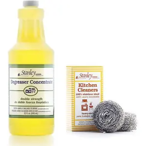 Degreaser Concentrate (32 fl. oz.) with Stainless Steel Kitchen & Kettle Cleaner Sponges – Removes Grease & Grime