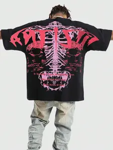 Men's Gothic style fashion T-shirt, printed with a skull pattern, summer collection, 2000s style.
