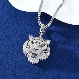 Men's 18K 925 Sterling Silver Full Moissanite Creative 3D Tiger Pendant