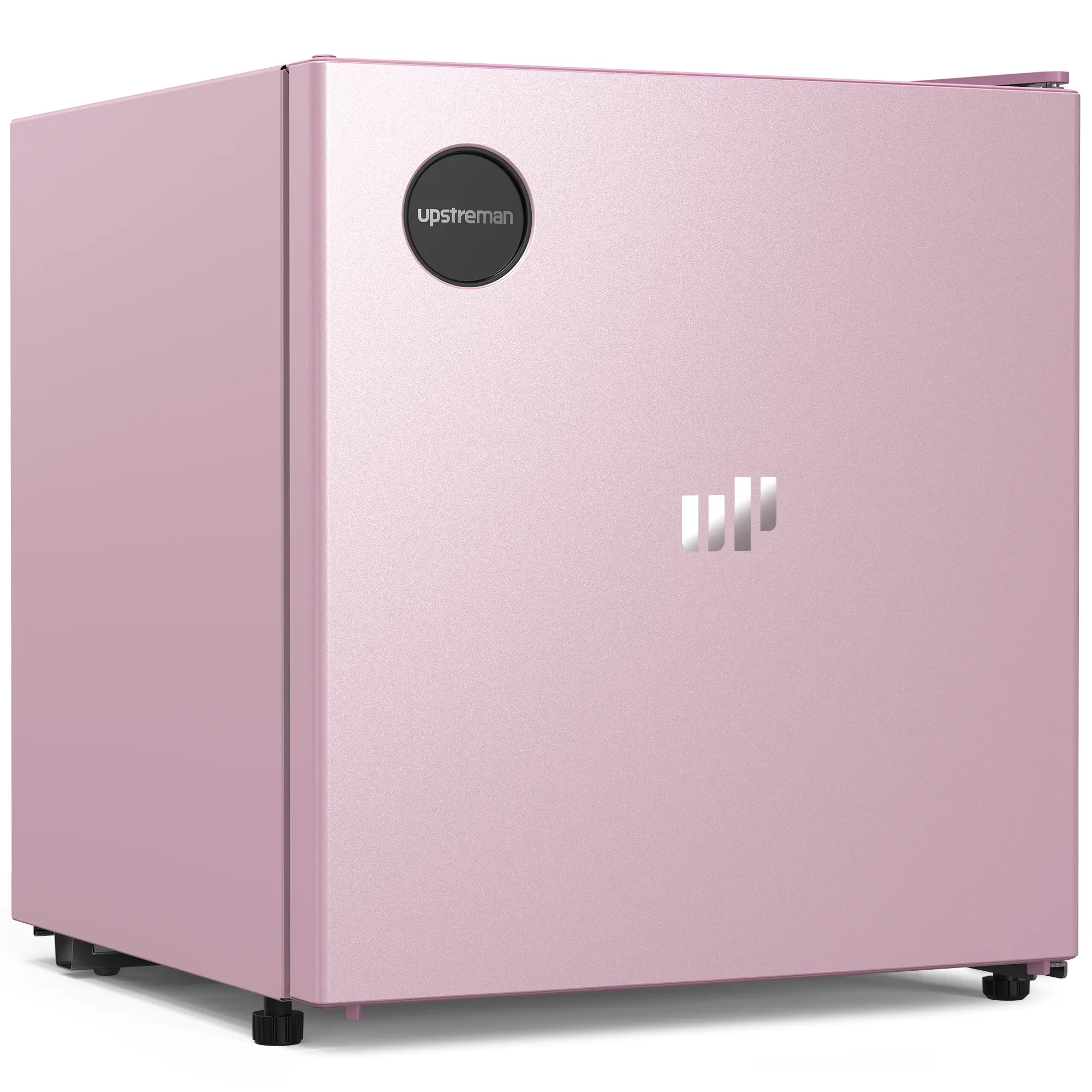 Upstreman 1.5 Cu.Ft Sleek Stainless Steel Mini Fridge, Energy Star Certified, Adjustable Temperature Thermostat, Reversible Door, Compact Blush Pink Model for Office, Portable Desktop Beverage & Skincare Cooler (CR16 College Use)