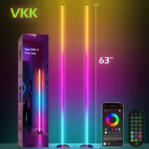 VKK 2026 New RGB Smart Floor Corner Lamp 63 Inches Adjustable Length Combination 16 Million Color Options Multi-Device Control App Touch Remote 360° Full Coverage Music Sync Eye-Care Mode Multi-Scene Application with 68 Preset Modes