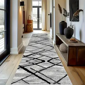 Geometric line corridor runner carpet, ultra-soft long strip runner carpet for bedroom bedside, suitable for living room, bedroom, balcony, kitchen doorway entrance, home decoration long strip carpet, Modern Abstract Rug, Home Decorative Rug