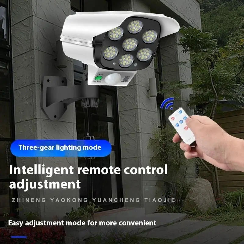 Solar-Powered Wall-Mount Dummy Camera Lamp with 77-LED Motion Sensor, Waterproof Home Security Night Light, 3 Lighting Modes for Home Porch Garden, Manufacturer Warranty