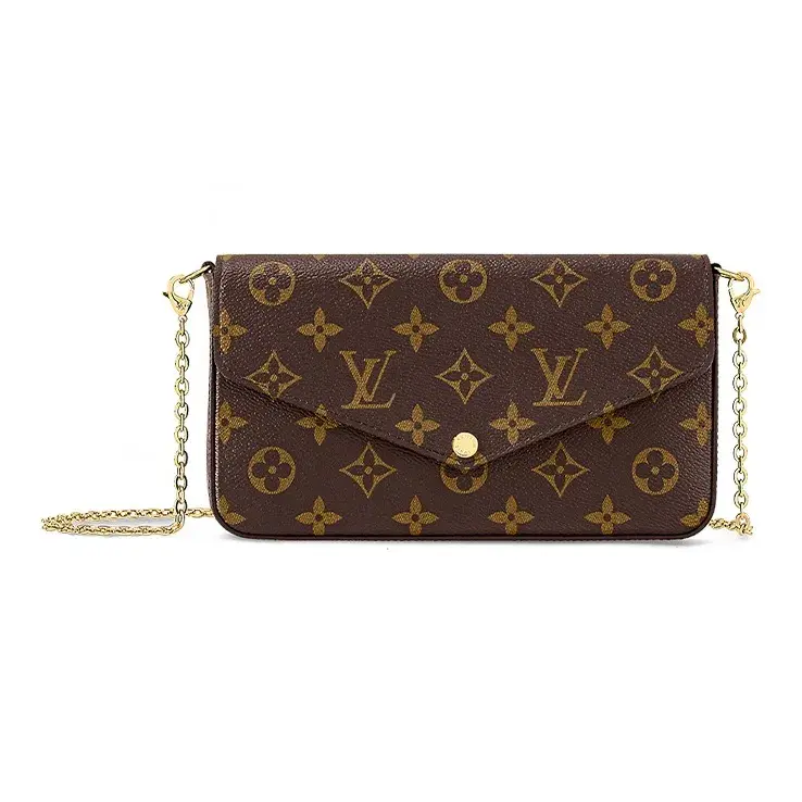 Pre-owned Louis Vuitton Canvas & Cowhide Leather Shoulder Bags Felicie Pochette Monogram Canvas with Gold Hardware